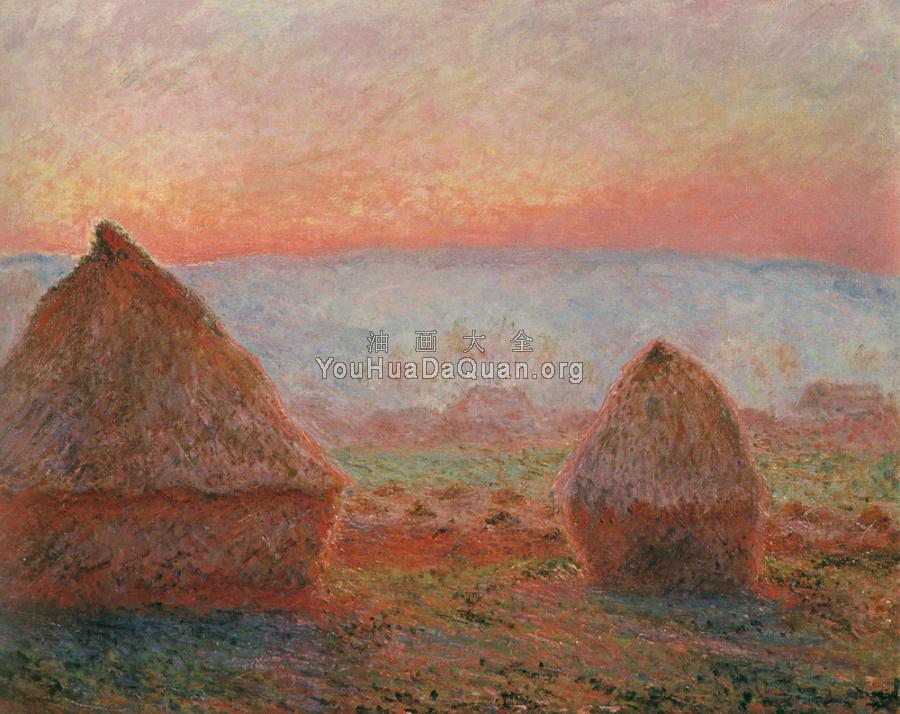 Les Meules a Giverny, soleil couchant, Translated title: Haystacks at Giverny, the evening sun - 克劳德·莫奈